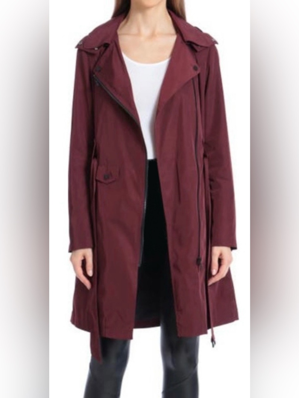 Avec Les Filles Burgundy Long Soft Trench Coat with